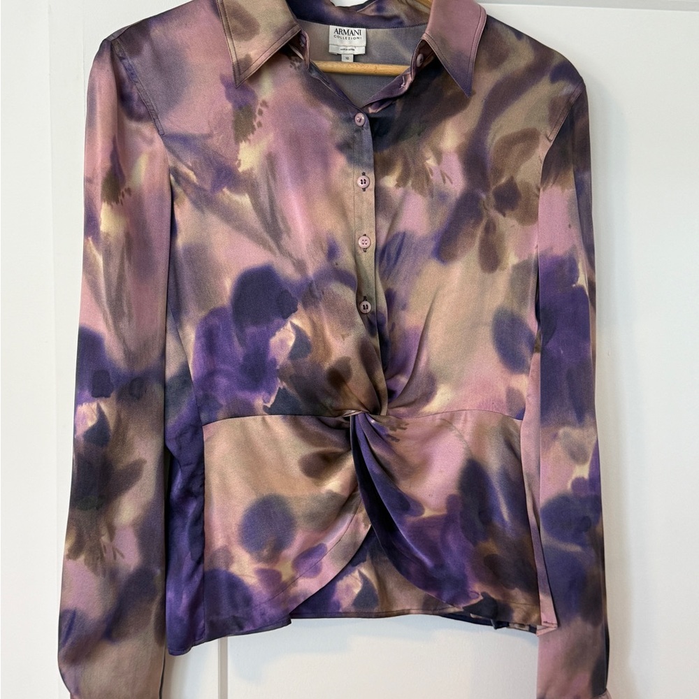 Armani Collezioni Purple and Pink Crop Tie Front Blouse